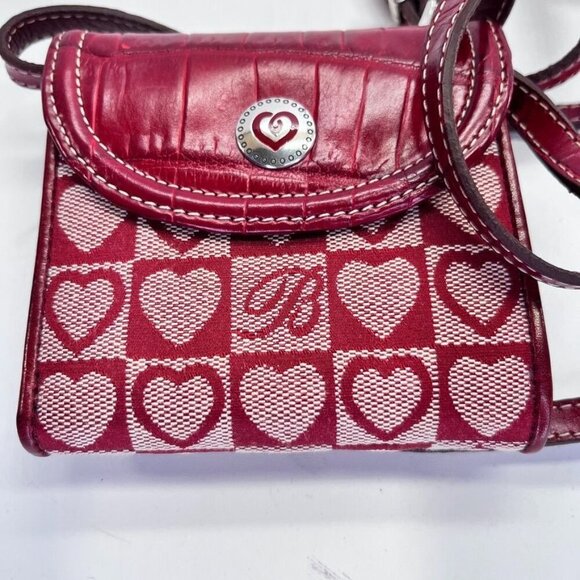 Brighton Red Heart Canvas Leather Crossbody Wallet Bag Bill Slot Coin Pocket - Picture 2 of 13